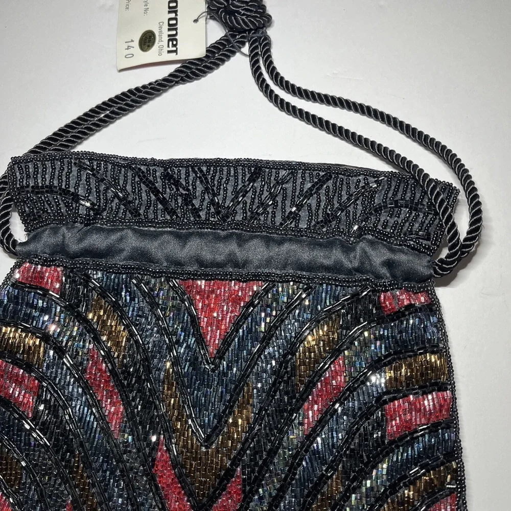 Beaded Bucket Bag Purse Hobo Multi Color Beads Chevron Coroner Brand NWT